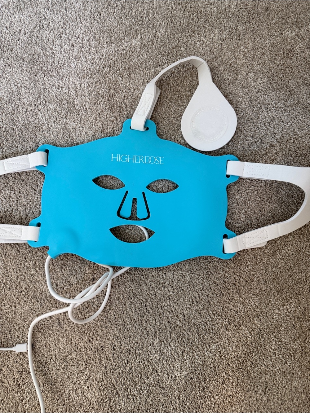 HigherDose Blue LED Face Mask for Women with Adjustable White Straps